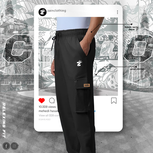 BLACK SOLID COLOR CARGO JOGGERS 