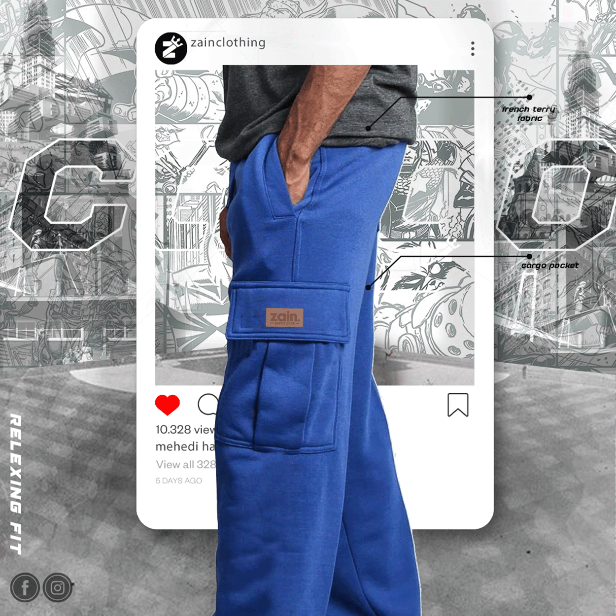 BLUE SOLID COLOR CARGO JOGGERS 